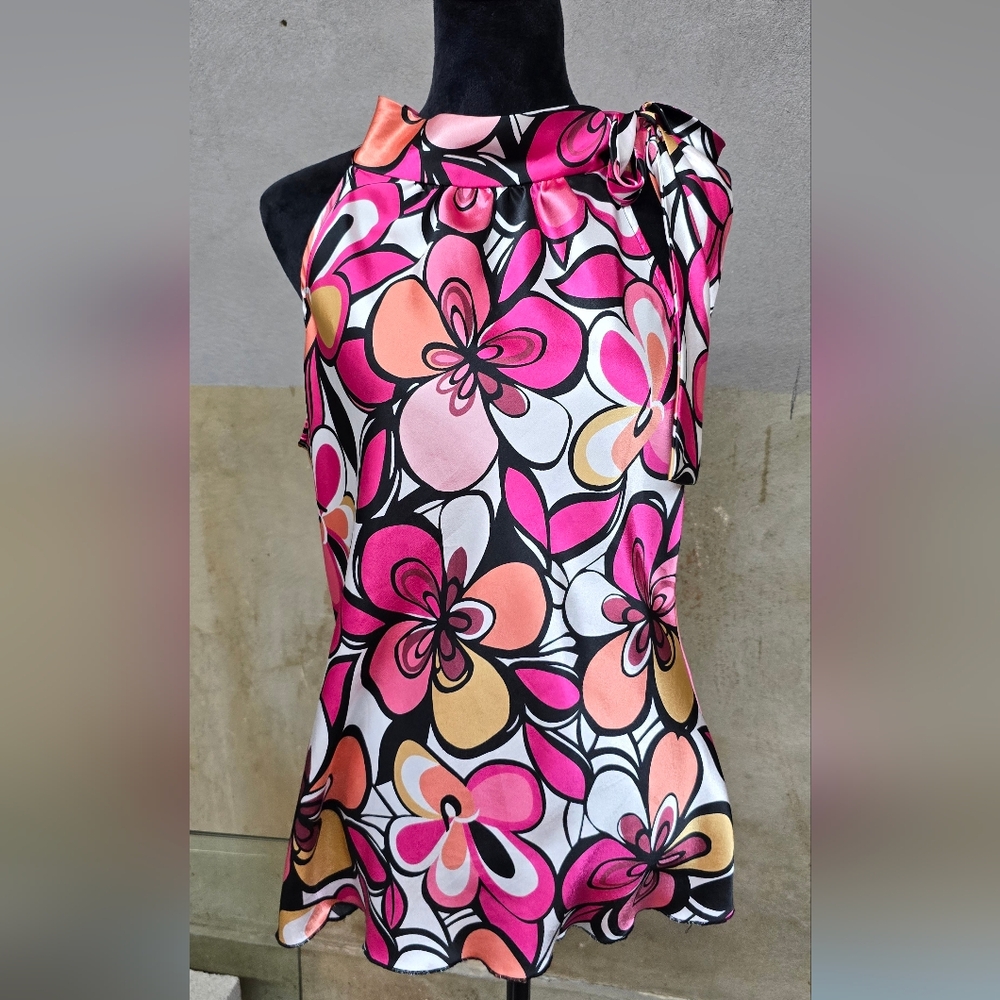 Multicolor Floral Halter Tie-Neck Top